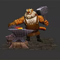 Spotted Leopard Like Game Character Forging Metal On Anvil With Hammer And Leather Apron