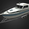 White And Blue Yacht With Trailer On Dark Background 3d model