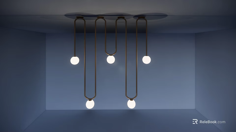 Modern Minimalist Chandelier With Five White Bulbs And Gold Metal Rods 3d model 