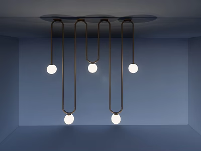 Modern Minimalist Chandelier With Five White Bulbs And Gold Metal Rods 3d model