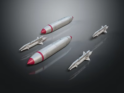 Space Rockets And Spacecraft Models With Silver Bodies And Red Tips For Exploration 3d model