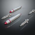 Space Rockets And Spacecraft Models With Silver Bodies And Red Tips For Exploration