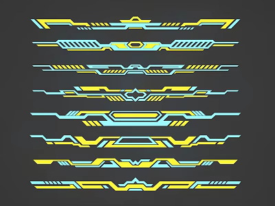 Modern Geometric Wall Decor With Abstract Lines Yellow Blue Patterns And Shapes 3d model