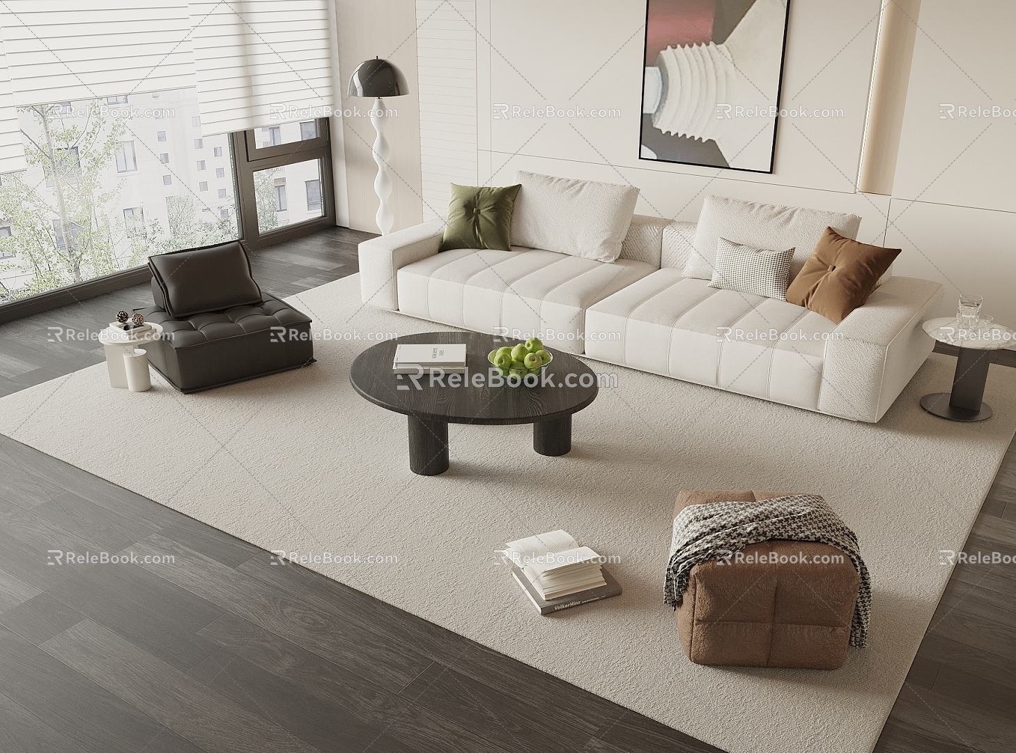 Modern Sofa Coffee Table Combination Double Sofa Leisure Sofa Hanging Picture 3d model