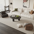 Modern Sofa Coffee Table Combination Double Sofa Leisure Sofa Hanging Picture 3d model