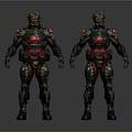 Futuristic Sci Fi Armor Characters With Green Red Suits And Two Figures