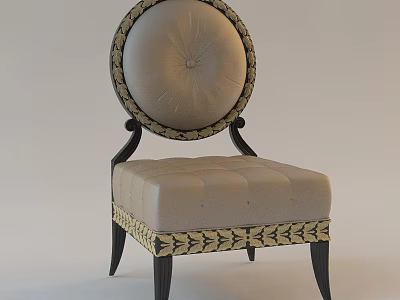 Elegant Circular Backrest Accent Chair With Beige Tufted Cushion Dark Wooden Legs And Patterned Trim 3d model
