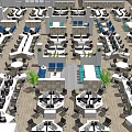 Office Lounge Area Featuring Blue Sofas White Coffee Table Green Plants In Open Office