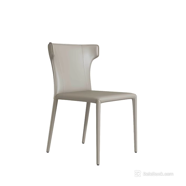 Modern Light Gray Leather Leisure Chair With Slim Metal Legs And Contoured Back 3d model 