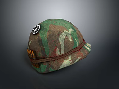 Camo Pattern Hat With Peace Sign And Decorative Band For Daily Use 3d model