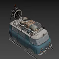 Vintage Blue And White Tracked Vehicle With Roof Cargo Wheels And Gear