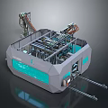Automatic Daily Necessities Production Machine With Mechanical Arms And Blue Panels 3d model