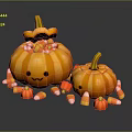 Cute Smiley Face Pumpkins With Colorful Candy Corn And Small Decorations 3d model