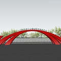 Red Arch Structure With Modern Design And Green Trees In Landscape 3d model