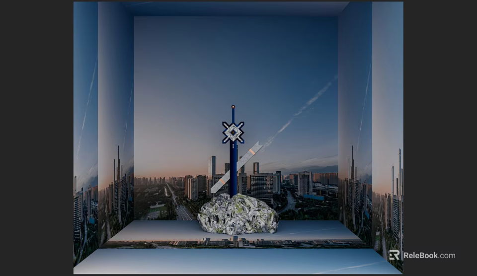 Modern Metropolitan Cityscape With Skyscrapers Central Tower And Abstract Art Structure 3d model 