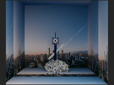 Modern Metropolitan Cityscape With Skyscrapers Central Tower And Abstract Art Structure 3d model