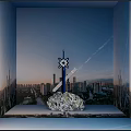 Modern Metropolitan Cityscape With Skyscrapers Central Tower And Abstract Art Structure