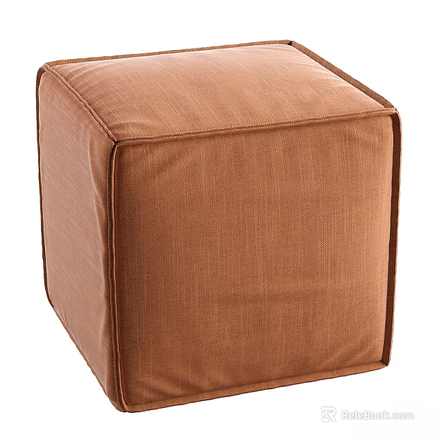 Stylish Brown Fabric Square Ottoman For Living Room Decor 3d model 