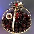 Red Decorative Figure with Drum Set Surrounded by Lights Top Heart and Base Dongjin Text 3d model