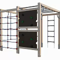 Outdoor Playground Climbing Equipment With Ladders Rope Nets And Wooden Frame