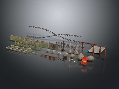 Classic Garden Landscape Design With Stone Pathways Wooden Trellises Lanterns And Decorative Elements 3d model