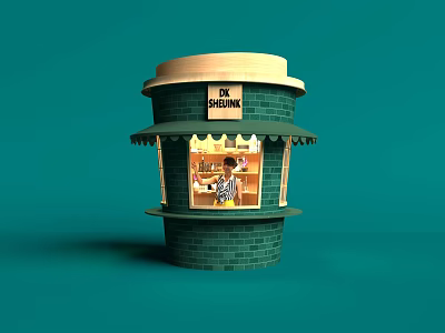 Ex Shoemaker Small Dome Roof Shop With Window Display On Green Background 3d model