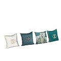 Decorative Pillows with Green Blue Gray Colors Orchid Bee and Letter T Embroidery Designs