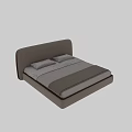 Modern Double Bed With Beige Upholstered Headboard Brown Trim White Sheets Gray Blanket