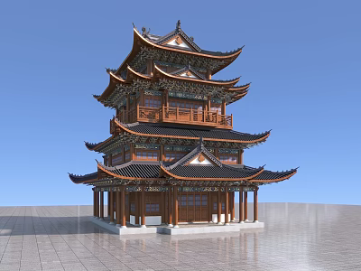 Traditional Chinese Ancient Architecture With Multi Story Wooden Pagoda And Overhanging Eaves 3d model