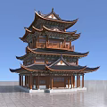 Traditional Chinese Ancient Architecture With Multi Story Wooden Pagoda And Overhanging Eaves