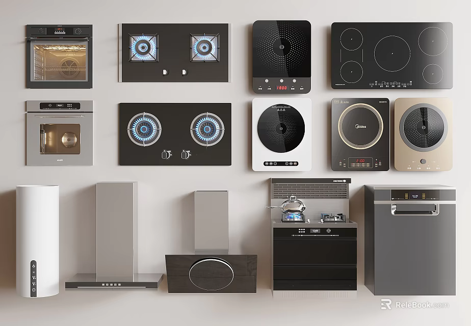 Essential Kitchen Appliances With Ovens Gas Stoves Induction Cooktops Range Hoods Dishwashers For Modern Kitchens 3d model 