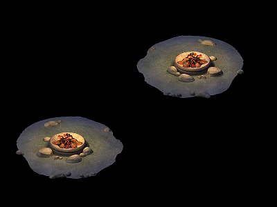 Two Small Circular Stone Platforms With Burning Elements Surrounded By Stones 3d model