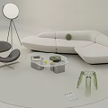 Modern White Curved Sofa And Glass Coffee Table Set With Accent Chair And Floor Lamp