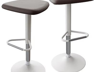 Modern Bar Stools with Gray Padded Seats White Base and Metal Frame 3d model