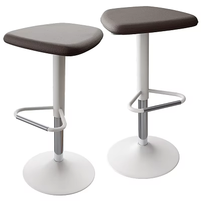 Modern Bar Stools with Gray Padded Seats White Base and Metal Frame 3d model