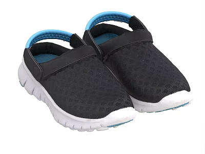 Black Mesh Casual Shoes With Blue Accents And White Soles Velcro Strap Design 3d model