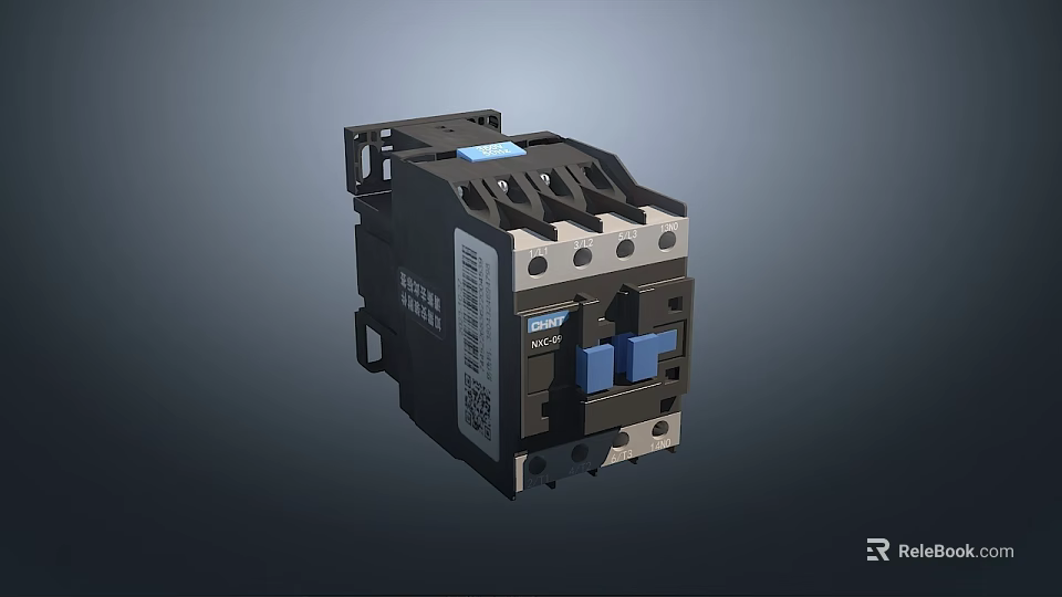 Industrial Electrical Contactor With Black Housing Blue Buttons And Technical Labels 3d model 