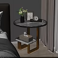 Modern Round Nightstand With Marble Top Metal Frame Lower Shelf And Decor