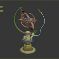 Decorative Brass Armillary Sphere With Intricate Metal Rings And Blue Globe
