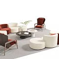 Modern Sofa And Coffee Table Set With Maroon White Velvet Sofas Round Stools Accent Chairs 3d model