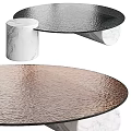 Two Modern Coffee Tables Featuring Textured Glass Tops And White Marble Bases