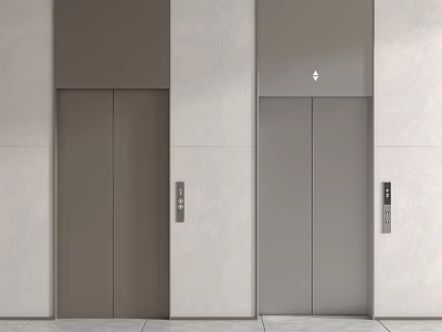 Modern Elevator Design with Two Gray and Brown Doors on White Wall 3d model