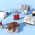 Assorted Decorative Throw Pillows With Plaid Striped Floral Patterns And Bow Accents 3d model