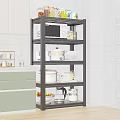 Modern Kitchen Multi Tiered Shelf With Microwave Pots Dishes And Storage Containers