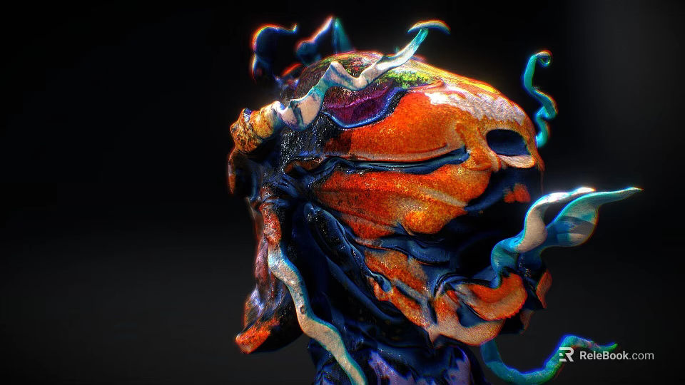 Colorful Abstract Sculpture With Orange Blue Purple Hues And Curved Structures 3d model 