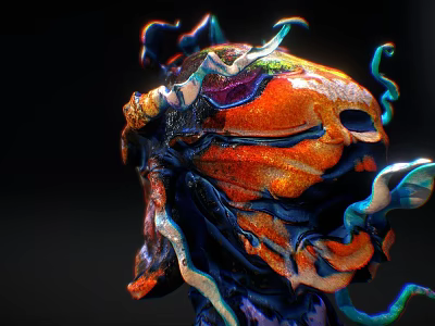 Colorful Abstract Sculpture With Orange Blue Purple Hues And Curved Structures 3d model