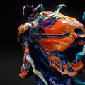 Colorful Abstract Sculpture With Orange Blue Purple Hues And Curved Structures