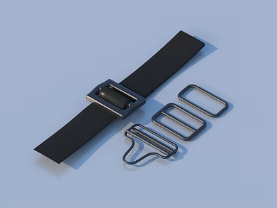 Practical Daily Necessities Black Leather Belt With Metal Buckle Loops And Hook 3d model