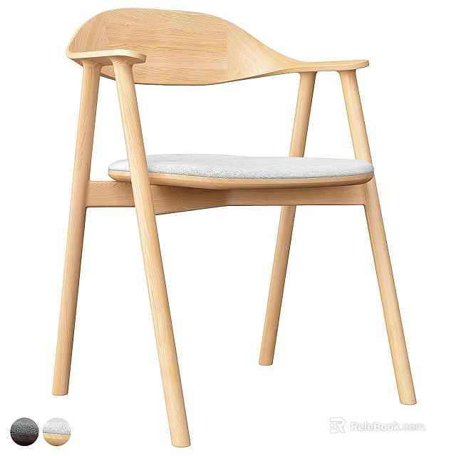 Modern Elegant Wooden Arm Stool With Soft Padded Seat And Minimalist Design 3d model 