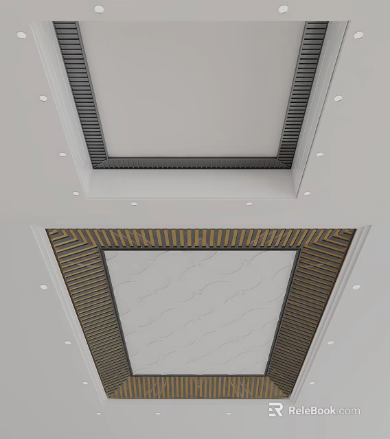 Elegant Ceiling Design With Metallic Trim Wavy Patterns And Recessed Lighting 3d model